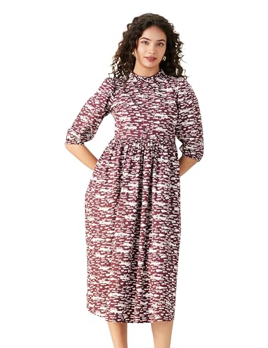 Amazon Brand - Symbol Women's Rayon Fit and Flare One Piece Midi Length Dress (DR-02 Cont_Plum_M)