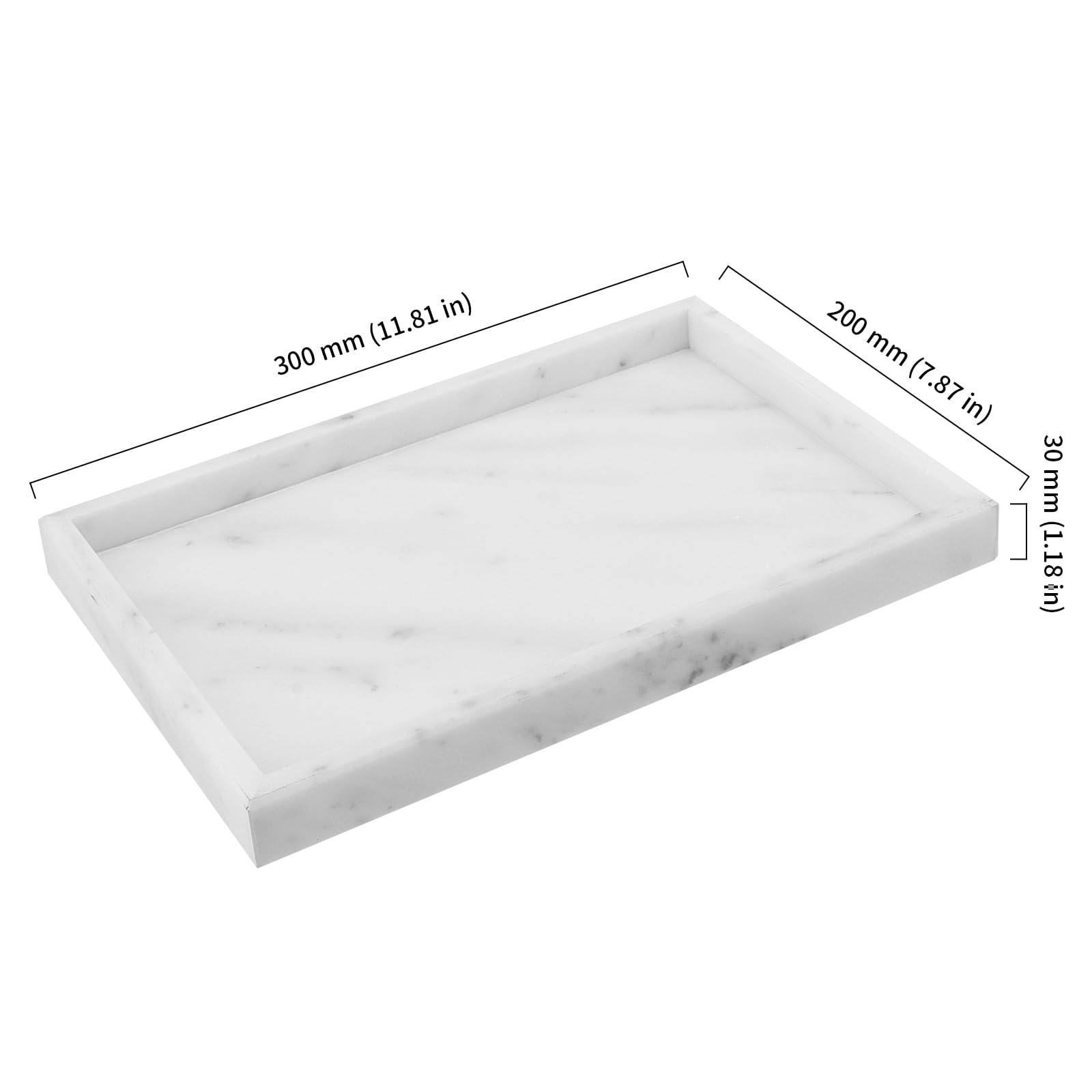 Bandeja de piedra de mármol blanco, 30 x 20 cm, bandeja organizadora rectangular para tocador de baño, mesa de café, encimera de cocina