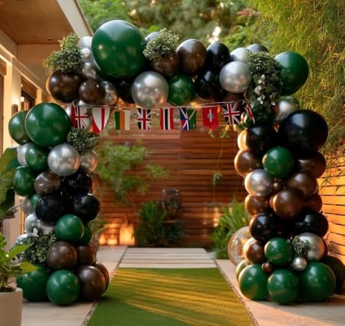 Image of Black Green Balloon Arch Double Stuffed Latex Dark Green Brown Silver Balloon Garland for Boy Baby Shower Birthday Football Camo Hunting Jungle Anniversary Prom Praty Decor