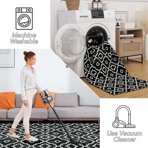 GlowSol Area Rug 5x7 Washable Rug Large Modern Trellis Rug Geometric Neutral Soft Black Rug for Living Room Bedroom Dining Room Non Slip Stain-Resistant Carpet for Home Decor