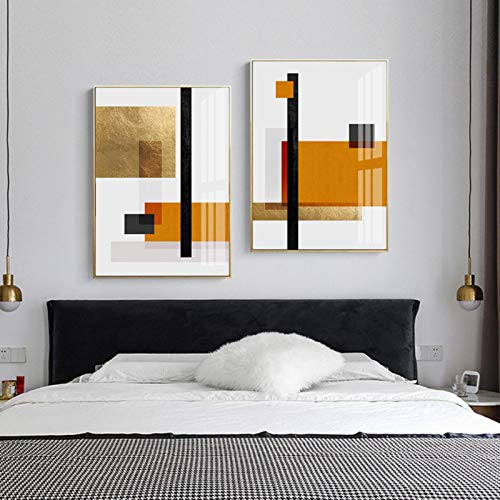 Affiche et impression salon moderne triptyque abstrait géométrique jaune 32x48 - 5