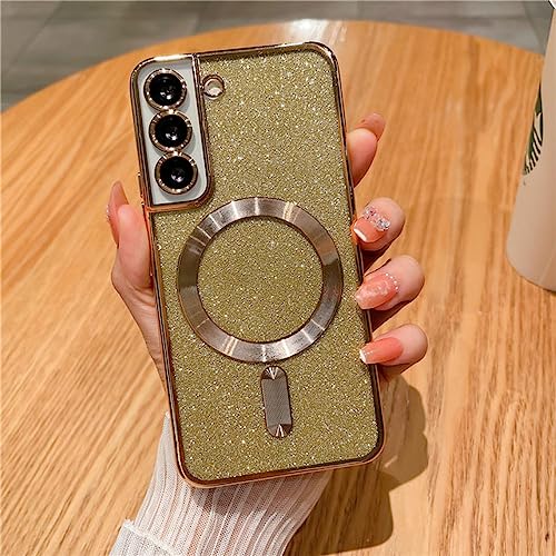 Coque Samsung S23 Plus de luxe pailletée et finitions dorées chic