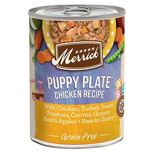 Merrick Grain Free Wet Puppy Food, Premium Soft And Gluten Free Canned Dog Food, Puppy Plate Chicken Recipe – (Pack of 12) 12.7 oz. Cans Merrick Grain Free Wet Puppy Food, Premium Soft And Gluten Free Canned Dog Food, Puppy Plate Chicken Recipe – (Pack of 12) 12.7 oz. Cans