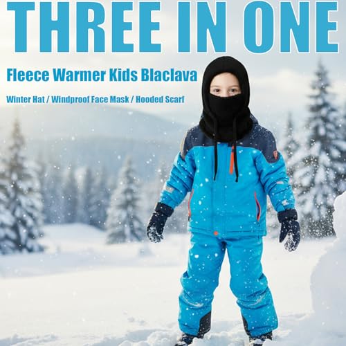 Kids Fleece Balaclava Ski Mask for Boys Girls,Windproof Winter Face Mask with Neck Warmer,Soft Warm Hood Scarf Head Cover Hat2