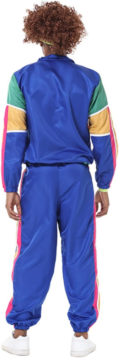 80s Outfit Men Tracksuit Costumes Hip Hop Sports Suit Colorblock Jacket Outfits Carnival Set - Image 2