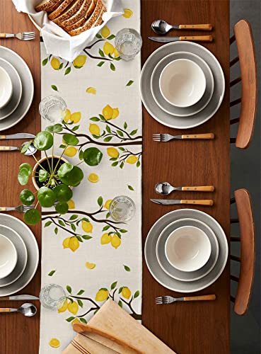 Summer Lemon Table Runner 72 Inches, Yellow Gnomes Farm Lemon Tree Bed Runner Dresser Scarves Tabletop For Indoor Outdoor Parties/Ceremony/Banquet, 13" X 72" #TOP1