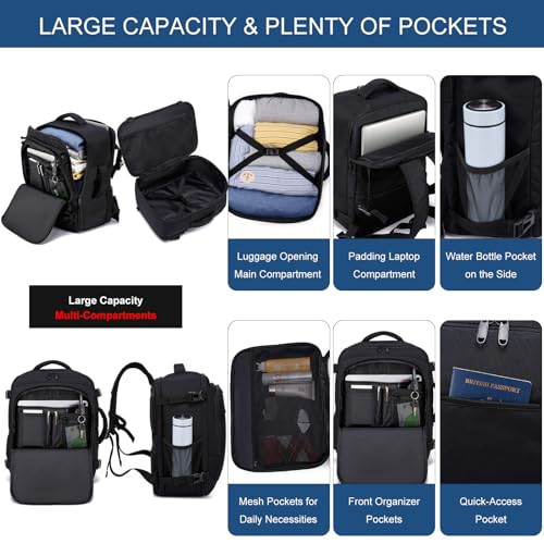 ENZOSUM Ryanair Handgepäck 40x30x20, Handgepäck Rucksack 40x30x20 für Eurowings 24L Klein Reiserucksack Handgepäck Tasche Laptop Rucksack für Herren Damen,Schwarz 3