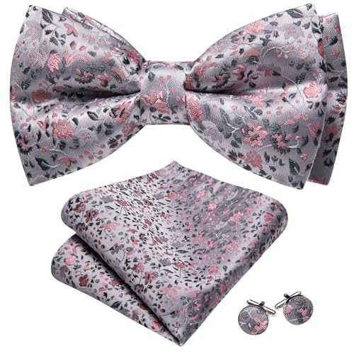 Image of YOHOWA Paisley Striped Men Bow Tie Pre-Tied Formal Adjustable Colorful Bowties Handkerchief Cufflinks Set Wedding Party