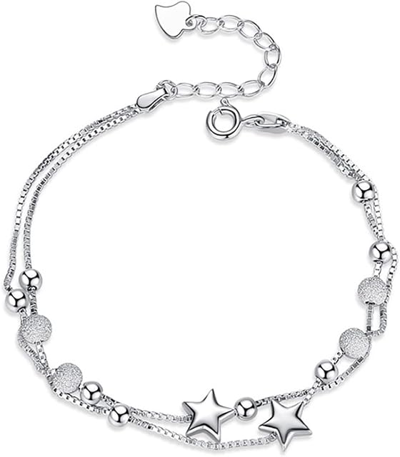 baobei Mini Stars Beaded Charm silver Bracelets for Women jewellery Sterling Box Chain Double Layered Bracelet Adjustable Link lucky Cosmic gift Girls (baobeix-0001)