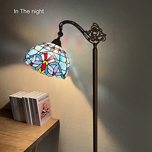 Capulina Tiffany Floor Lamp H62 Tall Antique Victorian Style Stained Glass Soft Light Arched Gooseneck Adjustable Angle Reading Lamp For Living Room Bedroom #TOP1