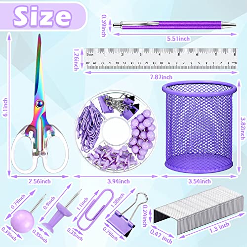 10 Pieces Purple Office Supplies Set Desk Accessories Kit With Stapler Tape Dispenser Staple And Staple Remover Tool Pencil Holder Ballpoint Pen Scissor Metal Ruler Hole Punch Paper Clips For Students #TOP2