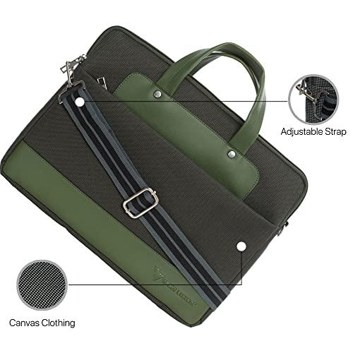 Image of Vaku Luxos DA SALERNO Laptop Messenger Bag for Men and Women Premium Collection Canvas Leather| Briefcase compatible with MacBook And Laptop Up to 14 inch with adjustable strap (Green)