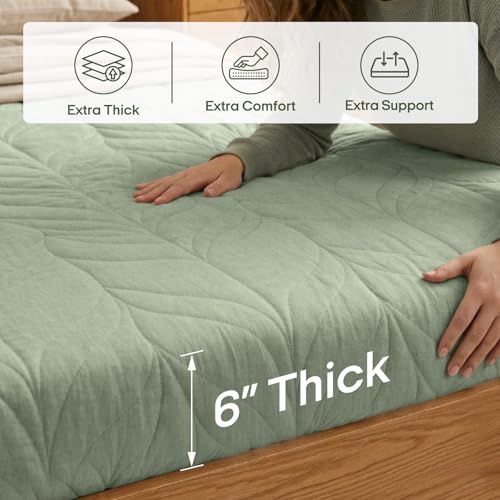 Image of ZonLi Japanese Floor Mattress Futon Mattress Twin Size, 6 inch Thicken Roll Up Tatami Mat 100% Cotton Washable Cover, Portable & Foldable Floor Bed Mattress for Sleeping, Dormitory, Adult, Green