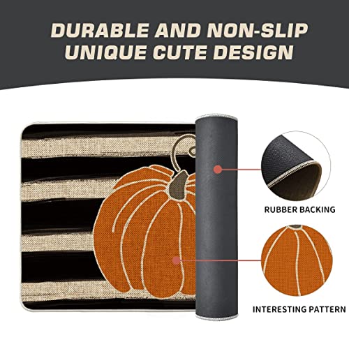 Artoid Mode Watercolor Stripes Pumpkin Decorative Doormat, Fall Seasonal Harvest Thanksgiving Vintage Rustic Low-Profile Yard Floor Mat Switch Mat For Indoor Outdoor 17 X 29 Inch #TOP5