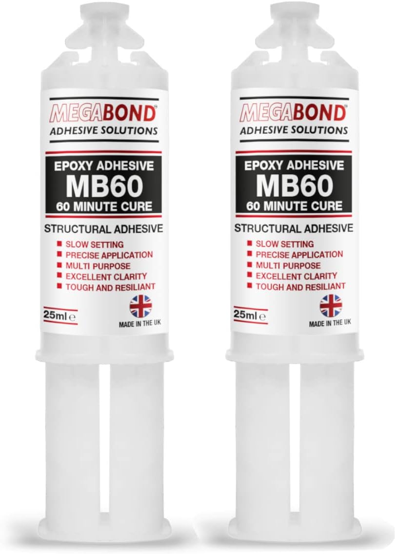 (2PK) Megabond MB60 Epoxy Adhesive Precision 60 minutes Cure For Precise Application Excellent Clarity - Multi Purpose Steel, Plastic, Wood, Aluminium, Perspex, GRP, Stainless Steel