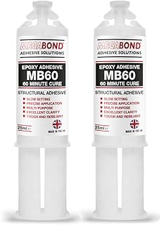 (2PK) Megabond MB60 Epoxy Adhesive Precision 60 minutes Cure For Precise Application Excellent Clarity - Multi Purpose Steel, Plastic, Wood, Aluminium, Perspex, GRP, Stainless Steel