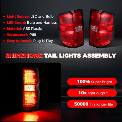 SHINEHOME Tail Light Assembly Compatible with 2016-2019 Chevy Silverado 1500 2500HD 3500HD GMC Sierra 3500HD Left Driver Side Right Passenger Side Taillight Brake Lamp Bulb and Harness by SHINEHOME - Used condition - Image 7
