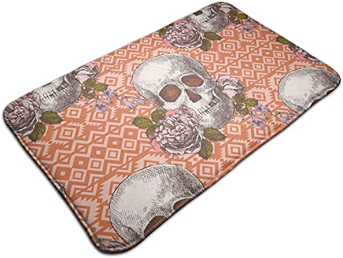 KEROTA Paillasson mexicain avec têtes de mort et fleurs - Antidérapant - Tapis de bain intérieur/extérieur - Tapis de sol pour salon, chambre à coucher, 49,5 x 80,9 cm