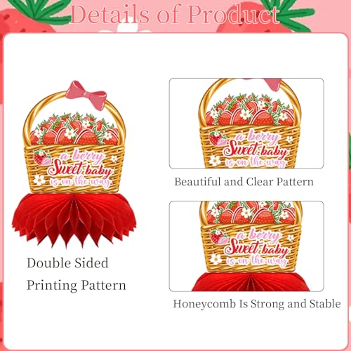 Image of Strawberry Baby Shower Decorations, 12PCS Berry Sweet Honeycomb Centerpieces Decoration A Berry Sweet Baby Is on the Way Party Table Decor Supplies