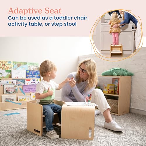 Image of ECR4Kids Bentwood Multipurpose Toddler Cube Chair, Montessori Furniture, Natural /White