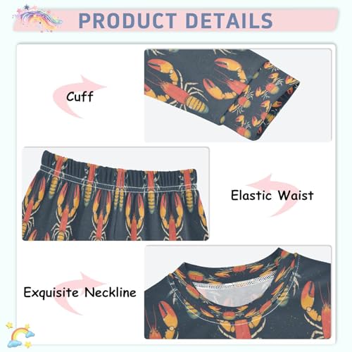 Pajama Sets Long Sleeve Abstract Lobster Cute Soft Comfy Sleepwear 2 Piece PJS 3-8T4