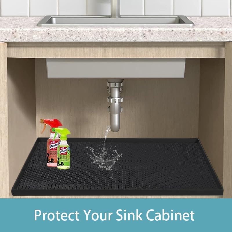 Miniatura 3 de Tapete para debajo del fregadero de cocina, de 34 x 22 pulgadas, impermeable, de silicona, organizador para debajo del fregadero, organizador y
