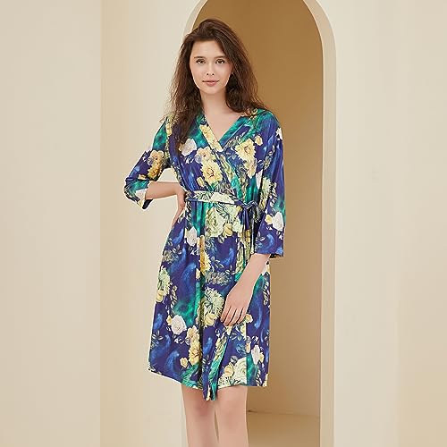 Image of Galabloomer Maternity Robe and Baby Receiving Blanket, Matching Mommy Labor Delivery Robe and Swaddle Set (s, peacock)