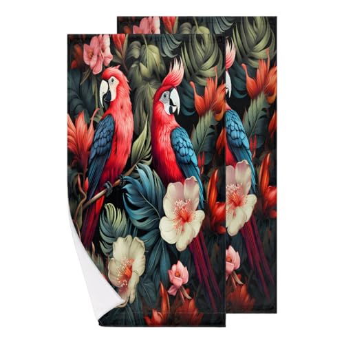 Pack de 2 Ultraligera Pareo Loro Pájaro Hojas de Palmera Tropicales Toalla de Playa Campingtuch para Playa,Piscina,Vacaciones 40X70cm