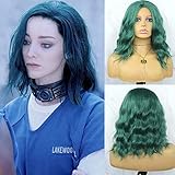 YYsoo The Gifted Lorna Dane Polaris Frisur Cosplay Perücke für Frauen Kurz Grün Curly Wavy Kostüm Party Perücke mit Seitenscheitel Hitzebeständiges Kunsthaar