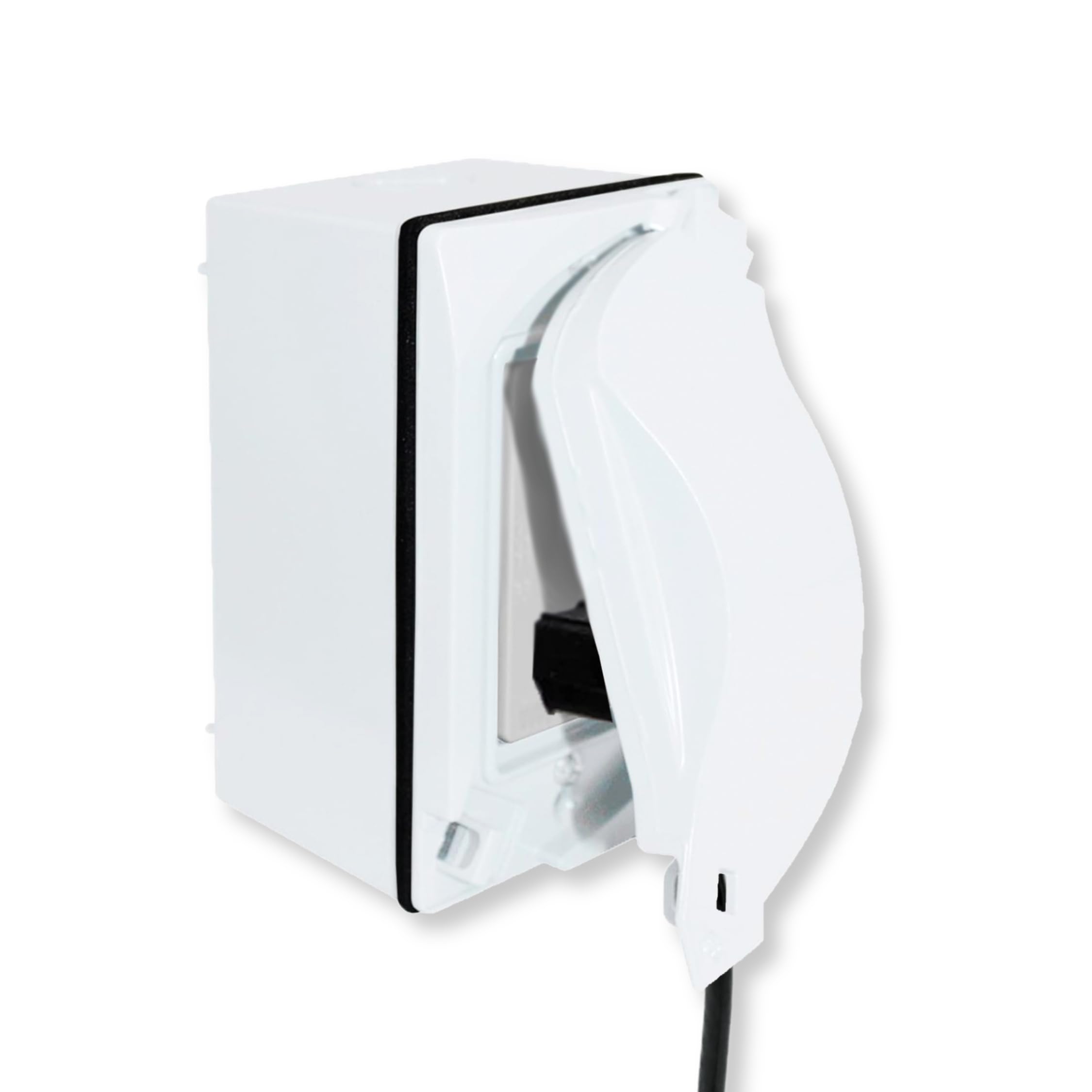 SIGMA ENGINEERED SOLUTIONS 16446WH Universal Metal Weatherproof Outdoor Electrical Outlet Kit With Universal Cover, Box And 15 Amp Duplex Receptacle, White, 1 Gang, Lockable With Corner Hinge, Wall Outlets - Canada