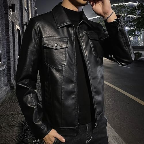 Chaqueta Bomber de Cuero Negra Para Hombre Talla 5X-Large miniatura 5