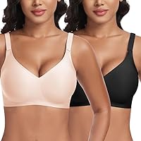 Jiuday Soft BH ohne Bügel Seamless (Schwarz+Beige,3XL)