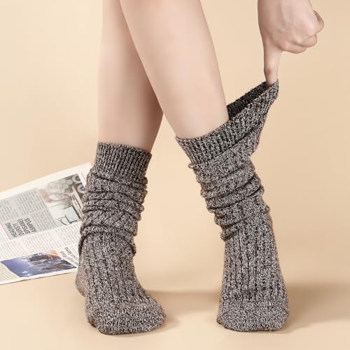 Pleneal 3 Pairs Slouch Scrunch Socks for Women, Long Slouchy Scrunchy Socks, Chunky Knee High Boot Sock4