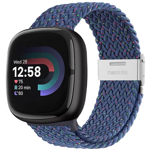 Yeahxing Braided Bands for Fitbit Versa4 – Compatble with Fitbit Versa 4/Versa 3/Sense 2/Sense1, Stretchy Braided Nylon Wristband, Secured Metal Clasp Sport Strap for Women Men, Durable, Breathable