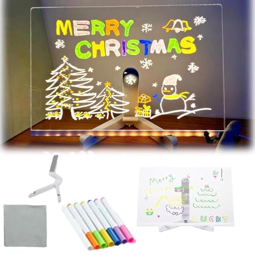 LumiLited Lavagna da disegno a LED (12 penne colorate), nuova lavagna luminosa per messaggi, lavagna acrilica cancellabile fai da te con supporto regolabile, può essere utilizzata come lampada da