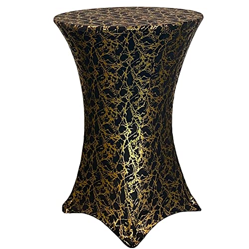 YOUR CHAIR COVERS 30in Spandex Cocktail Table Cover, Black/Gold Marbling