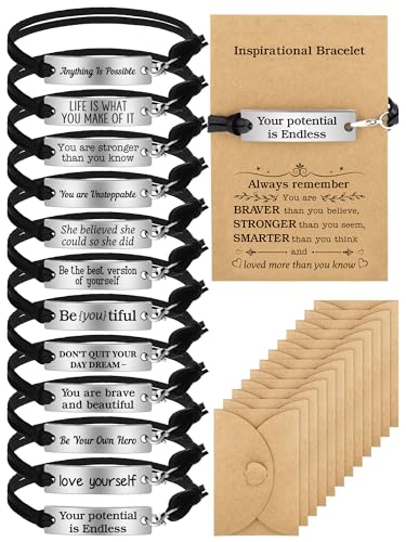 Nosiny Inspirational Gifts for Women Men with Gift Cards Envelopes Engraved Inspirational Bracelets Encouragement Jewelry Bracelets for Teen Friendsgiving(24 Pack)