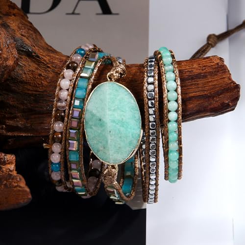 Image of Boho Stone Wrap Bracelet for Women,Turquoise Beaded Bracelet Jewelry Gift