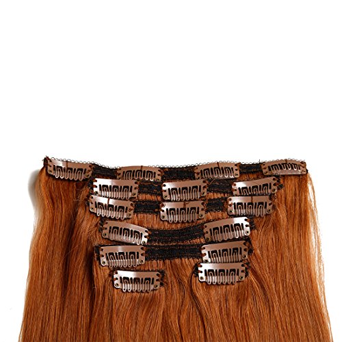 Golden Hair Human Hair Extensions Clip On For Fine Hair Full Head 7 Pieces Straight Hair Clip Ins Straight Hair Extensions Clip Ins (100G 20", 30#) #TOP5