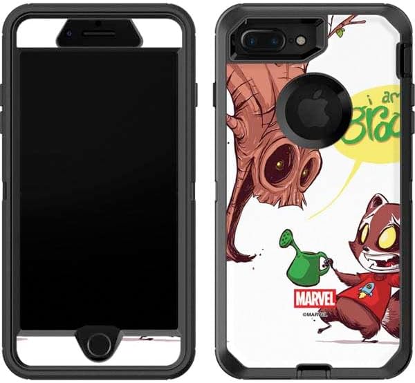 Skinit Decal Phone Skin Compatible with OtterBox Defender iPhone 7 Plus - Officially Licensed Marvel Rocket Raccoon and Groot Tall Tails Design