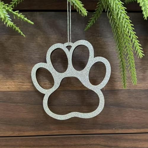 Pxniy Silver Monogram Christmas Ornament, 4.8 x 3.5 inch Wooden Initial Letter, Holiday Tree Decoration and Stocking Tag (paw)