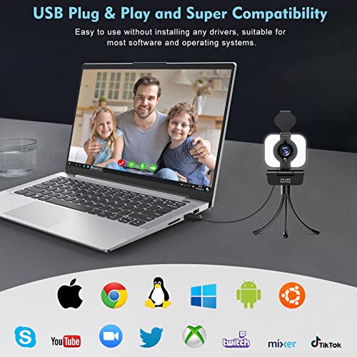 Yoroshi Webcam FHD 1080P Autofokus mit Dual Mikrofon Ringlicht Objektivabdeckung Tativ Streaming Webcam Plug & Play Video Konferenzen YouTube Skype Online-Lernen Konferenz PC Laptop Desktop Computer – Bild 6