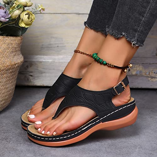FJAUOQ Gladiator Sandals for Women, Orthopedic Sandals for Women with Arch Support, Roman Sandals for Women, Womens Low Wedges Sandals Flip Flops Anti-Slip for Beach Travel Vacation Casual Daily4
