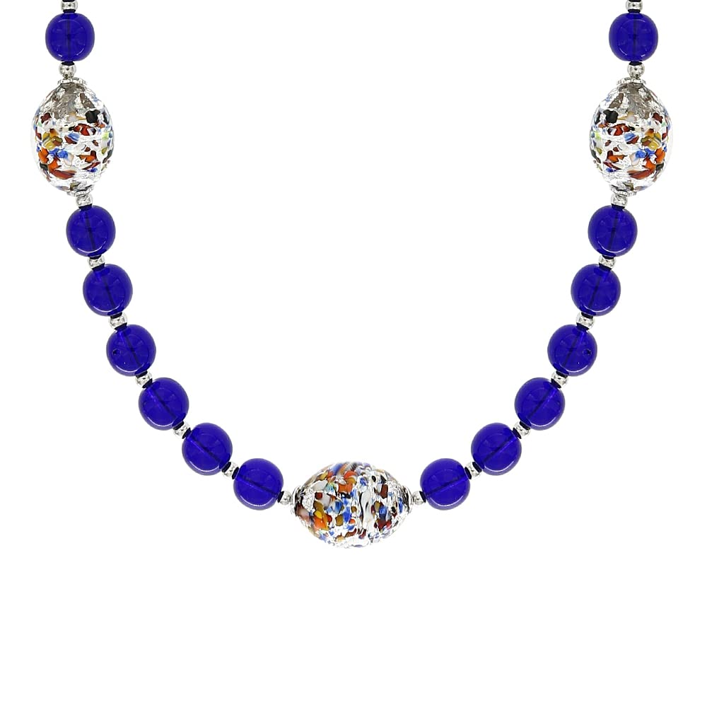 Venetiaurum - Collier avec Pierres Bleue en Verre Original de Murano et Argent 925 - Bijou Certifié Made In Italy