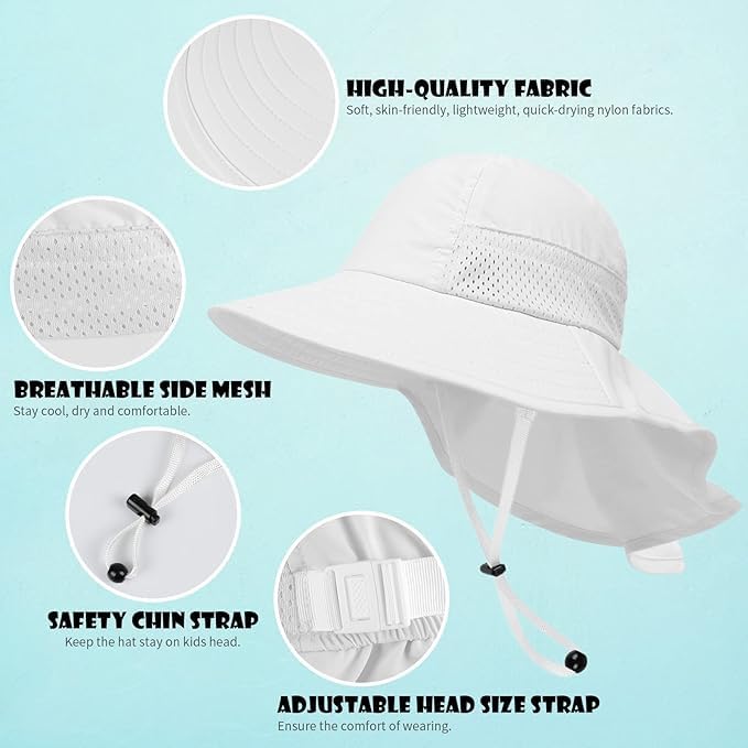 Image of Toddler Baby Sun Hat Kids Summer Beach Essentials Adjustable Beach Hats with Bucket Wide Brim for Boys Girls Age 0-14 Years