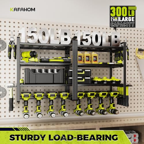 KAFAHOM Power Tool Organizer, 8 Drill Holder Wall Mount, 4 Layers Garage Tool Organizers and Storage Rack, Tool Shelf with Screwdriver/Plier/Hammer Holder - Image 3