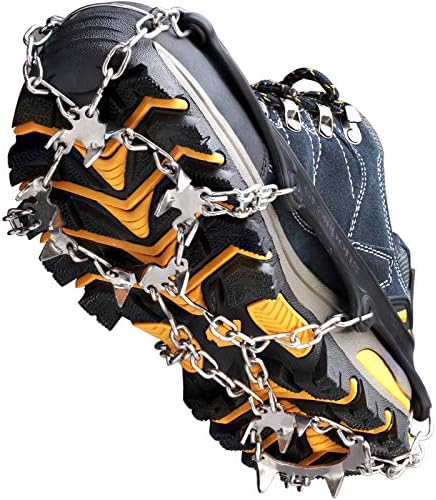 Crampons Ice Cleats Traction Snow Grips for Boots Shoes Women Men Kids Anti Slip 19 Stainless Steel Spikes Safe Protect for Hiking Fishing Walking Climbing Mountaineering (Black, X-Large)
