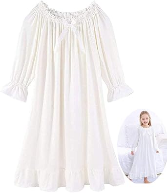CHUNG Toddler Little Big Girls Modal Nightgowns Soft Princess Short Sleeve Round Square Neck Long Sleep Dress Vintage...