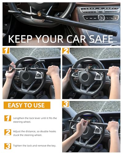 KNFRXO Steering Wheel Lock, Anti-Theft car Device, Car Wheel Lock of Heavy Duty, Vehicle Security Steering Wheel Lock with Adjustable Length for Cars Trucks Vans and SUVs, Black