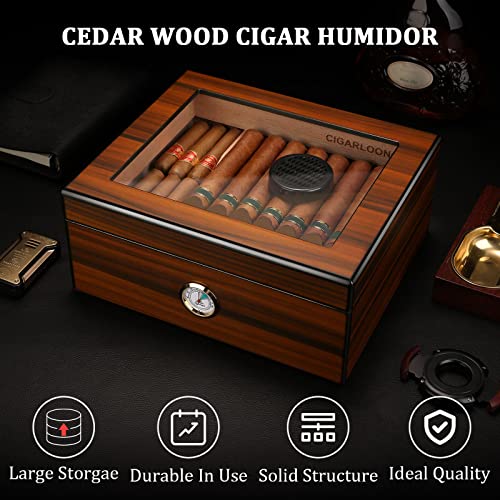 Cigarmall Cigar Humidor With Hygrometer And Humidifier Desktop Storage Box For 40-56 Cigars Spanish Wood Divider Glass Top Cigar Case For Cigar Lovers(Brown) #TOP5